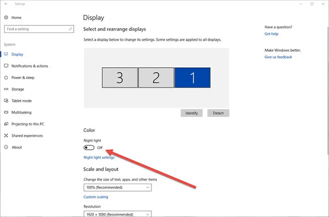Night light settings trên Windows 10/11
