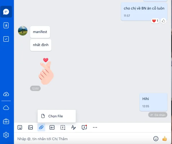 Cửa sổ lựa chọn loại file trên Zalo PC, chọn tính năng gửi file Excel (.xlsx, .xls)