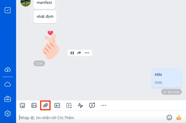 Hướng dẫn cách gửi file excel qua zalo trên máy tính: Nhấn vào biểu tượng kẹp giấy để đính kèm file