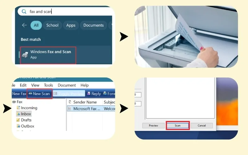 Thao tác sử dụng ứng dụng Windows Fax and Scan để scan tài liệu bằng máy tính