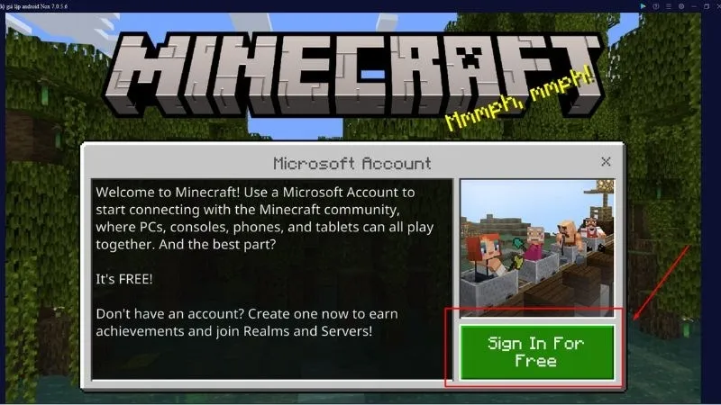 Giao diện game Minecraft yêu cầu người chơi đăng nhập tài khoản Microsoft