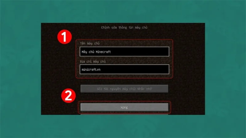 Hoàn tất việc điền thông tin và bấm Xong để bắt đầu chơi Minecraft PE