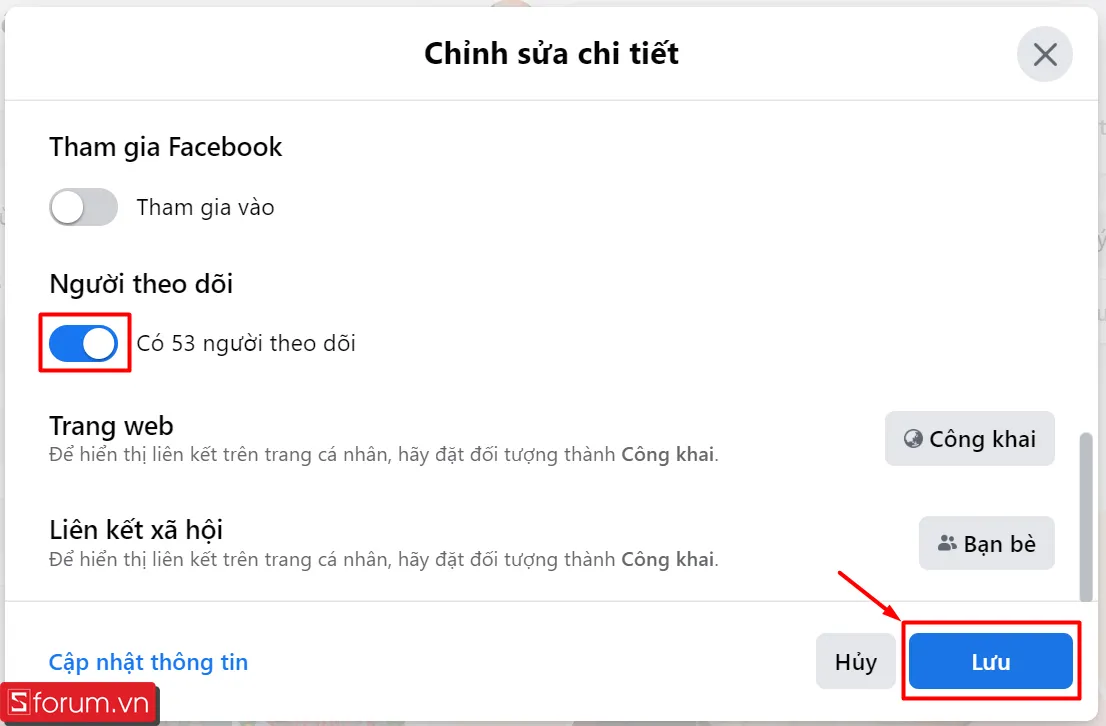 Hướng dẫn bật hiển thị số lượt theo dõi trực tiếp trên giao diện Facebook máy tính