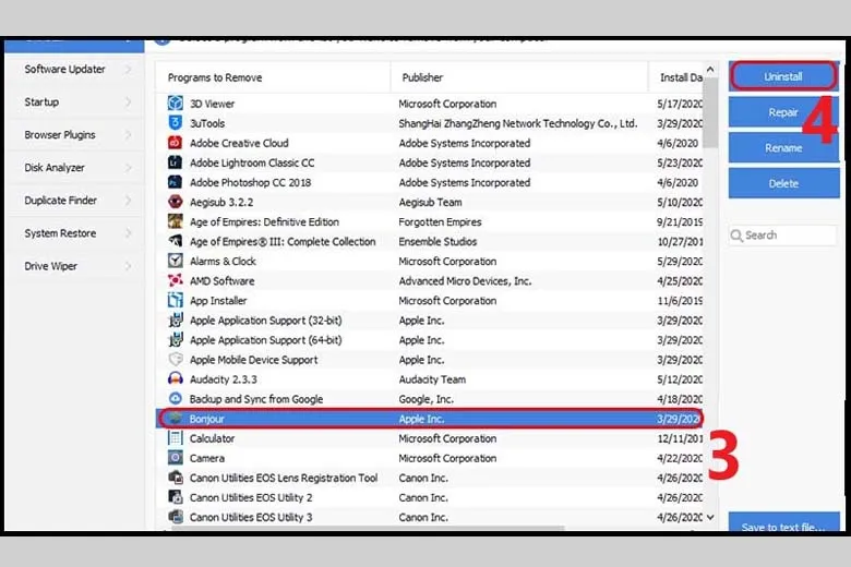 Thực hiện Uninstall ứng dụng đã chọn trong giao diện CCleaner