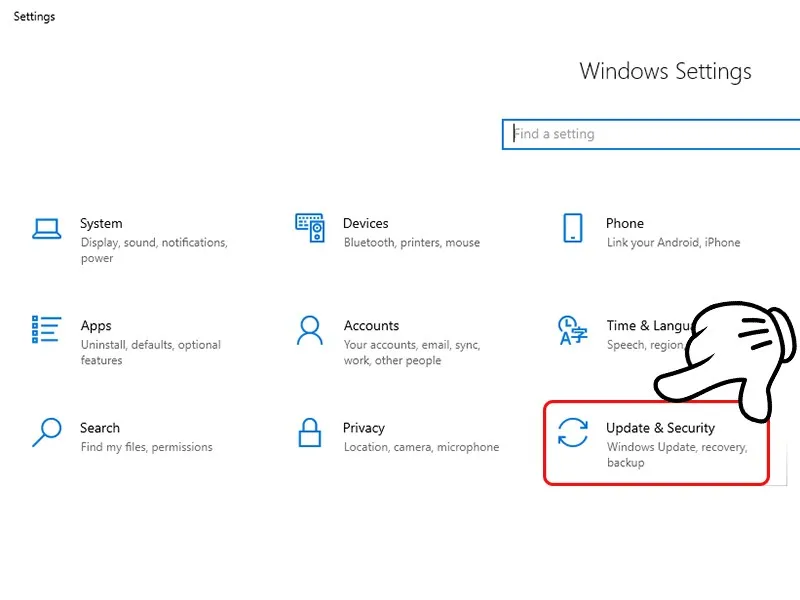 Click vào Update & Security.
