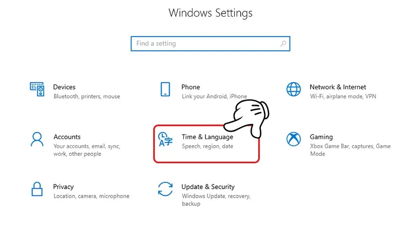 Chọn Time & Language (Giờ & Ngôn ngữ)