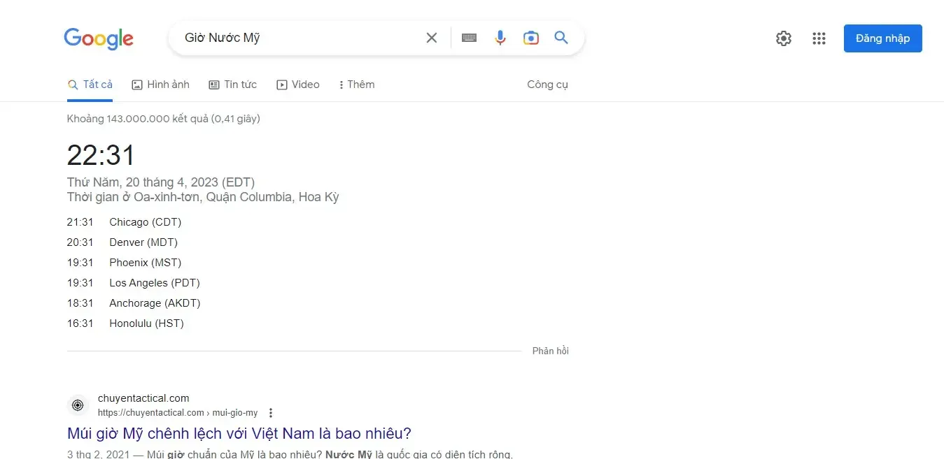 Xem giờ các quốc gia khác “Giờ Nước Mỹ”