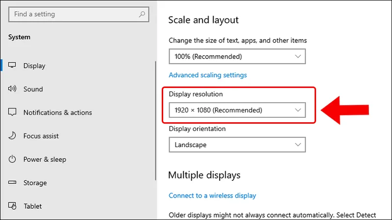 Cửa sổ Display Resolution để điều chỉnh độ phân giải màn hình máy tính