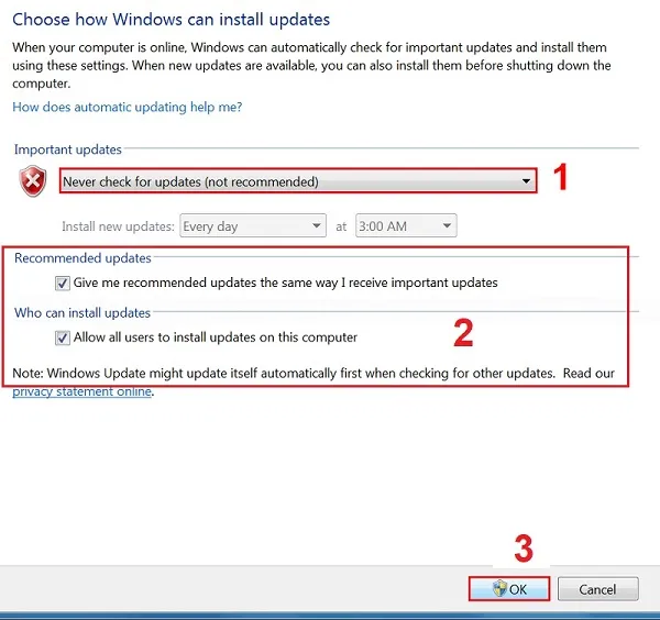 Tắt Windows Update trên Windows 7 để khắc phục màn hình đen