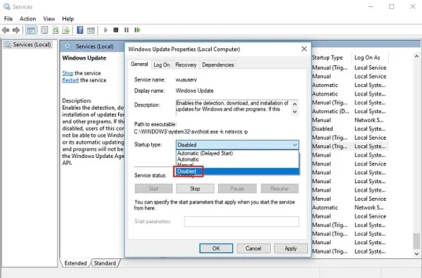Tắt Windows Update trên Windows 10 thông qua Service để khắc phục lỗi màn hình đen thui