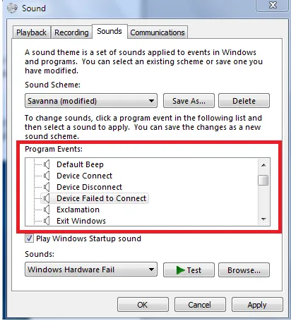 Tùy chỉnh Program events và âm thanh thông báo trong Windows Sound Mixer
