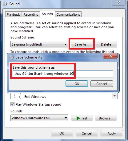 Lưu lại Sound Scheme (chủ đề âm thanh) đã tùy chỉnh trên Windows