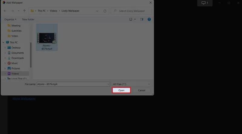 Chọn file video hoặc ảnh GIF từ thư mục máy tính để đặt làm ảnh nền