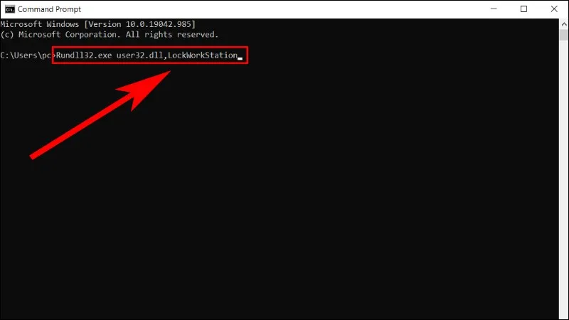 Nhập lệnh Rundll32.exe user32.dll,LockWorkStation để khóa nhanh màn hình