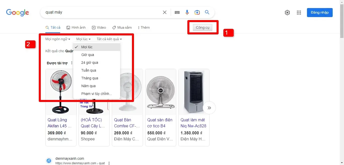 Dùng công cụ cài đặt tìm kiếm trên Google để lọc kết quả theo thời gian
