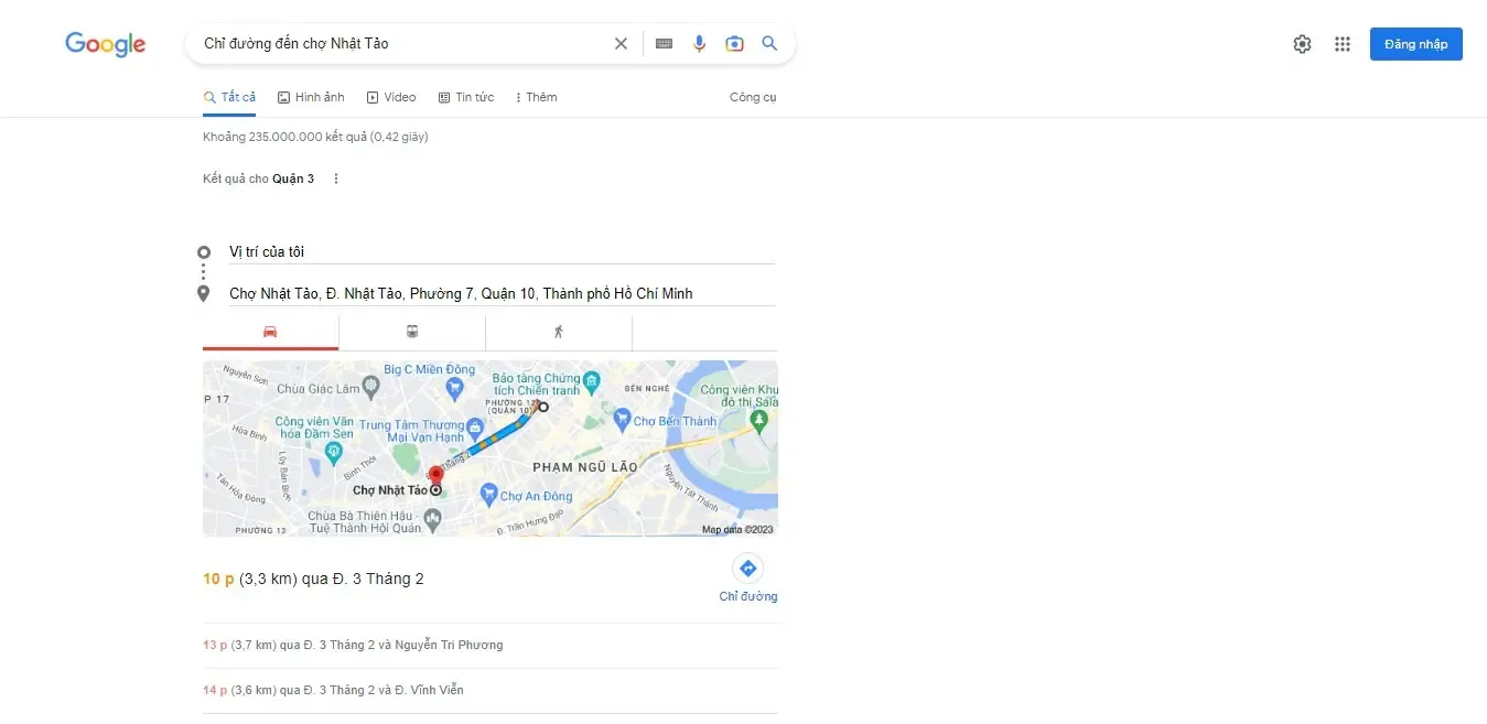 Tìm kiếm đường đi hoặc điểm đến nhanh chóng “Chỉ đường đến chợ Nhật Tảo”