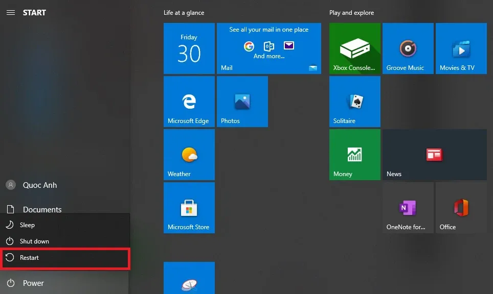 Khởi động lại hệ thống Windows để giải quyết xung đột phần mềm gây lỗi loa bị khóa