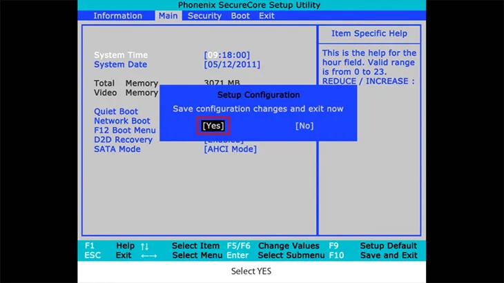 Lưu cấu hình BIOS bằng phím F10 trước khi tiếp tục quá trình cài win
