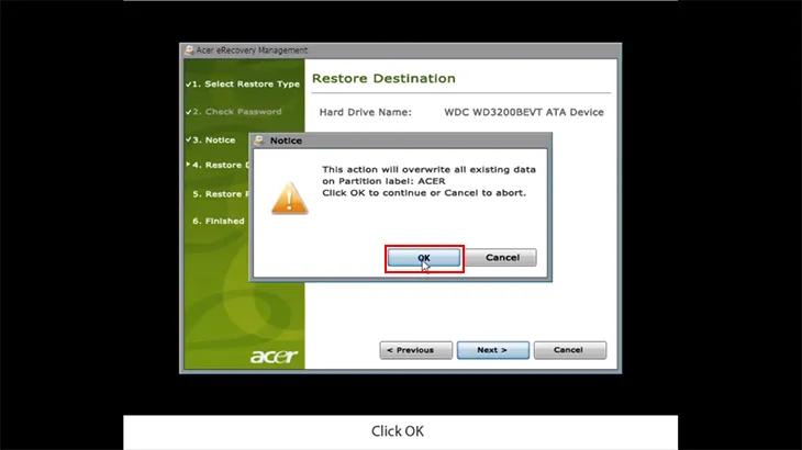 Xác nhận đồng ý bắt đầu khôi phục hệ thống Windows về trạng thái ban đầu