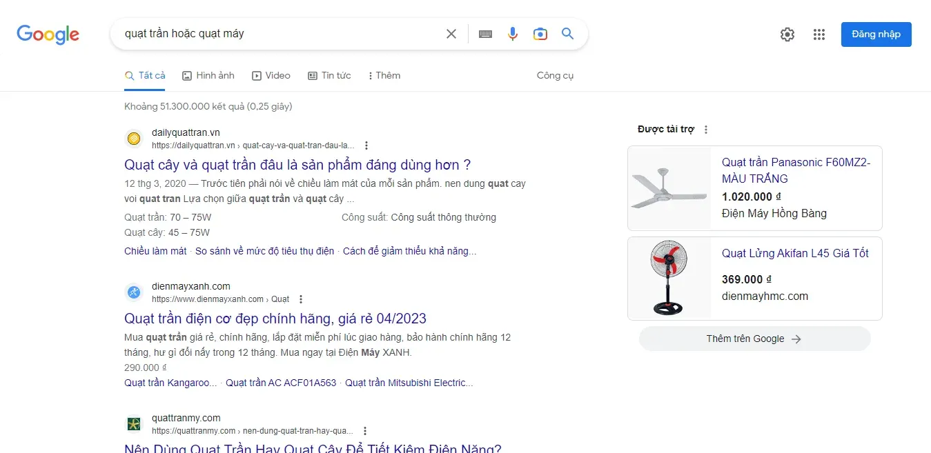 Tìm kiếm Google với cụm từ “hoặc”, “or”