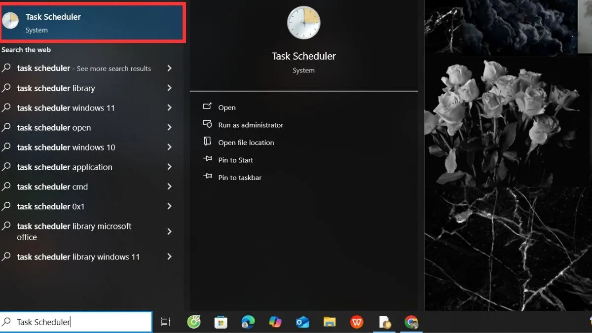 Mở công cụ Task Scheduler tích hợp sẵn trên Windows 10 để lên lịch tự động khởi động.