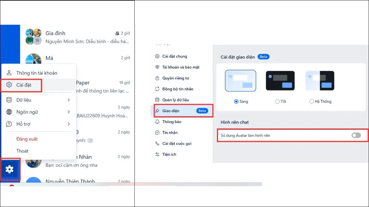 Các bước kích hoạt tính năng dùng Avatar làm hình nền Zalo trên máy tính