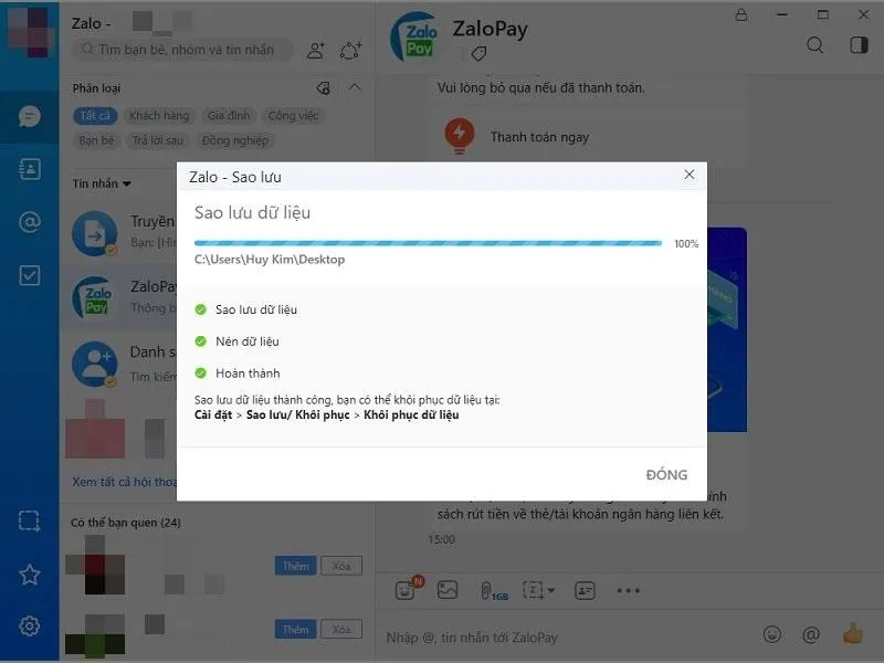 Lưu trữ tệp sao lưu dữ liệu Zalo (.zalo) an toàn để dễ dàng thực hiện cách phục hồi tin nhắn zalo trên máy tính