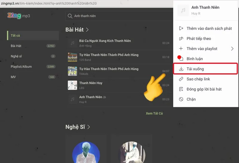 Chọn tải xuống