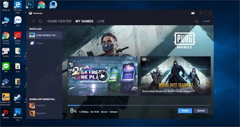 Lựa chọn game PUBG Mobile và chuyển server sang Việt Nam trong giao diện GameLoop