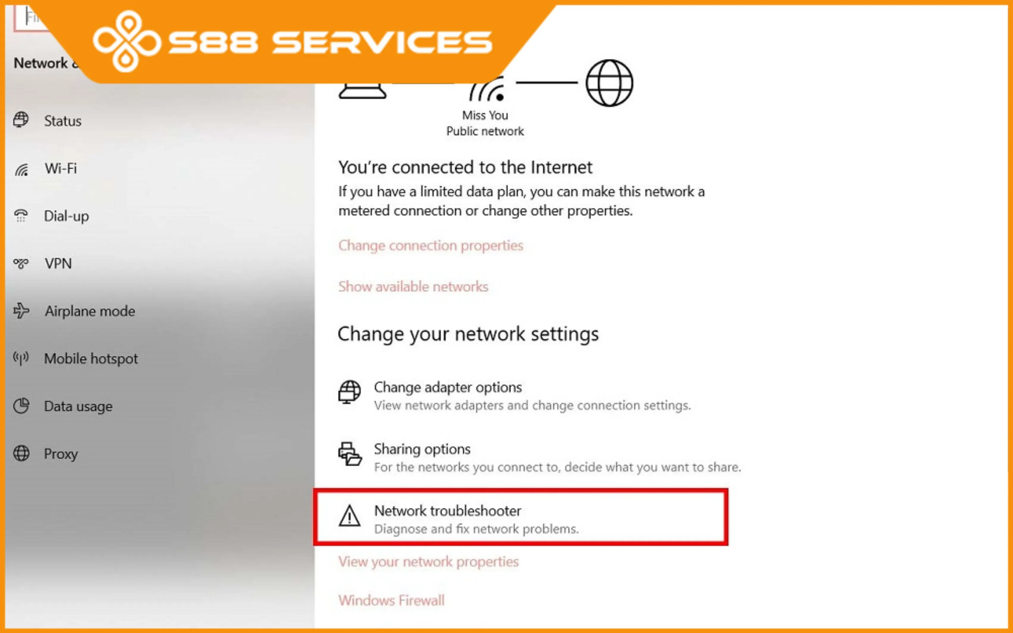 Giao diện sử dụng công cụ Network Troubleshooter để chẩn đoán lỗi Wi-Fi
