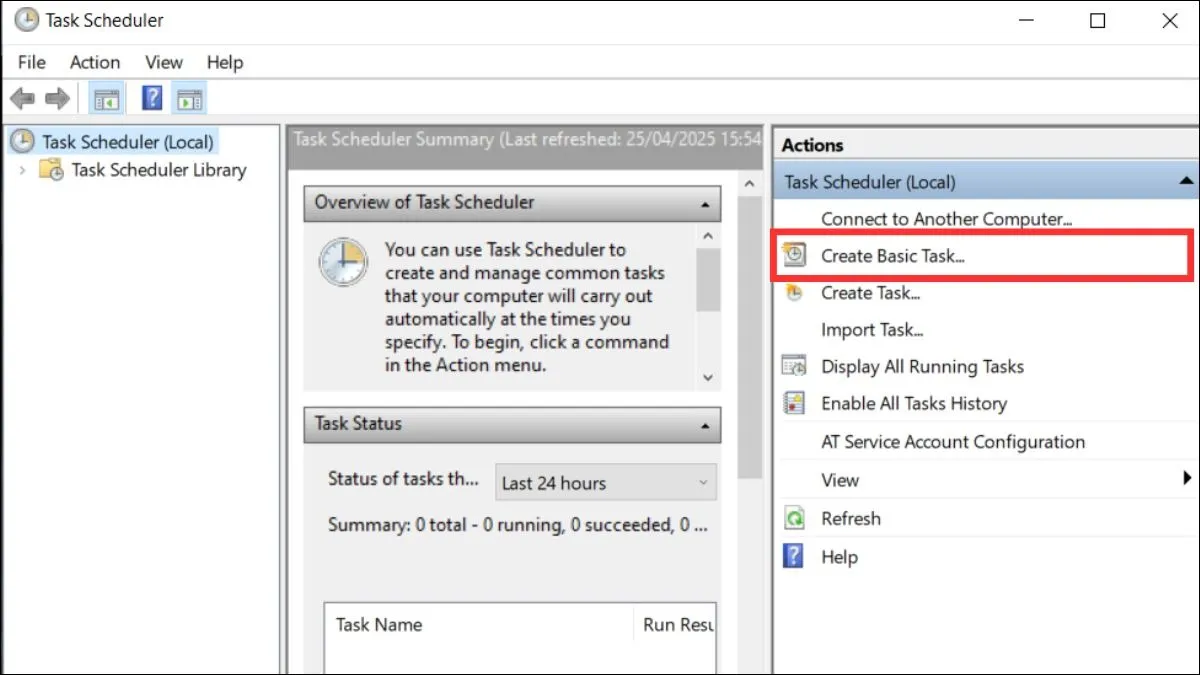 Lựa chọn tạo một Scheduled Task mới hoặc Basic Task trong Task Scheduler để thiết lập hẹn giờ máy tính Win 10.
