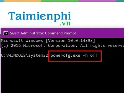 Nhập lệnh powercfg.exe -h off để tắt ngủ đông