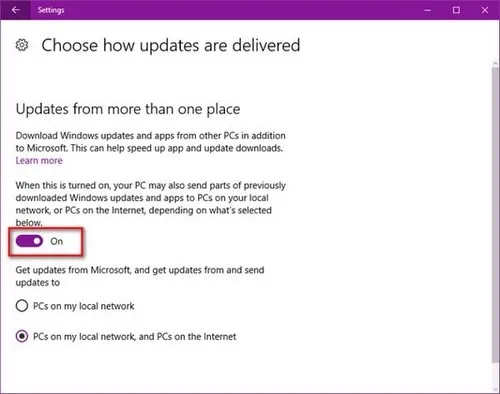 Tắt chức năng Delivery Optimization