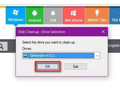 Chọn ổ đĩa chứa hệ điều hành và Ok