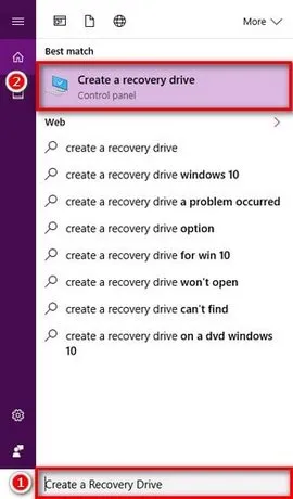 Tìm kiếm Create a Recovery Drive