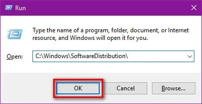 Mở thư mục SoftwareDistribution bằng lệnh Run