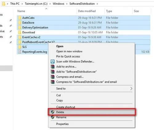 Xóa tất cả ngoại trừ thư mục Download