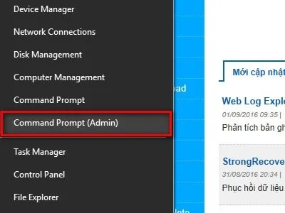 Chọn Command Prompt Admin từ menu Window + X