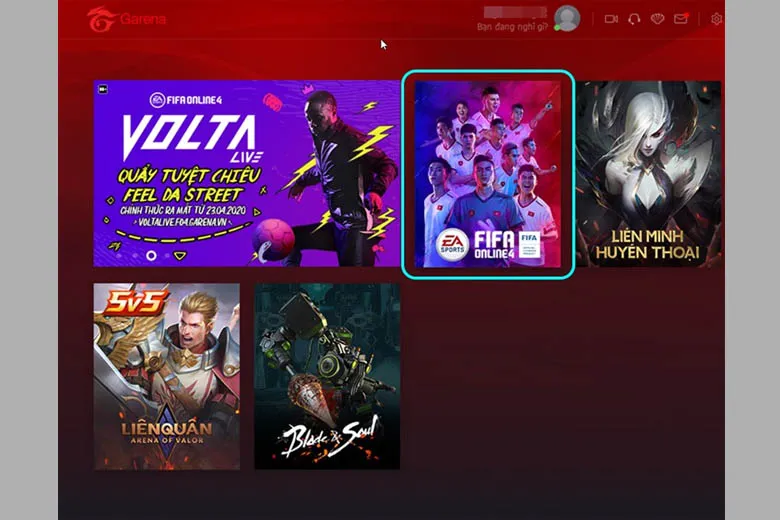 Lựa chọn game FIFA Online 4 trong danh sách Garena PC