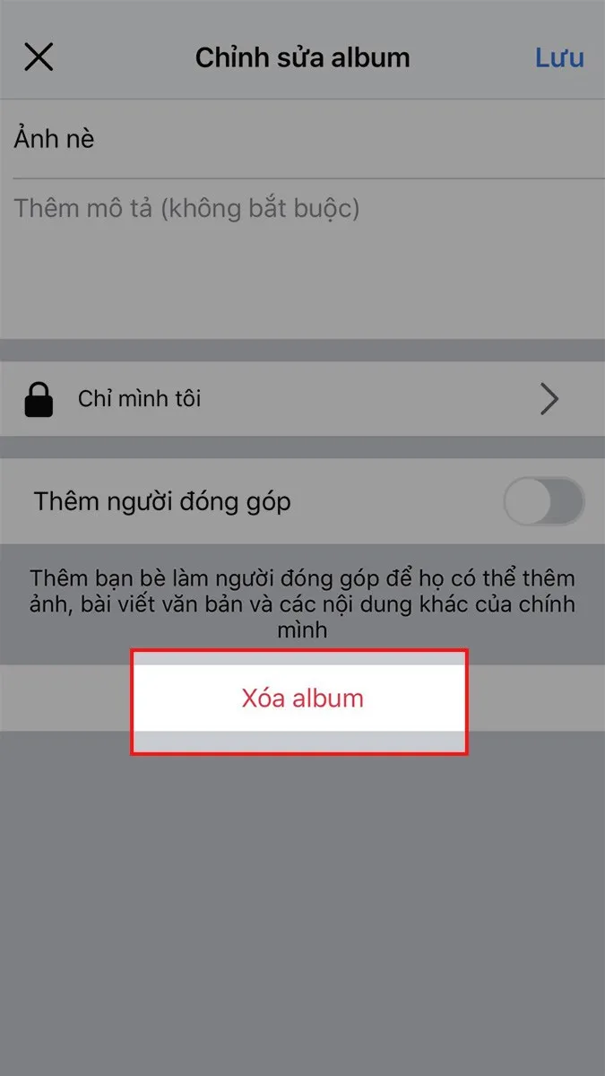 Chọn Xóa album và xác nhận