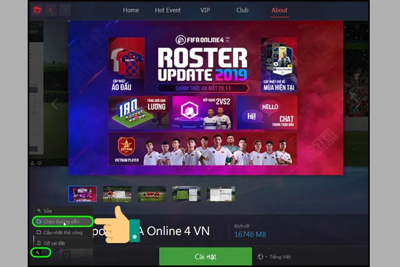 Thao tác chọn đường dẫn file game đã giải nén trong cài đặt Garena