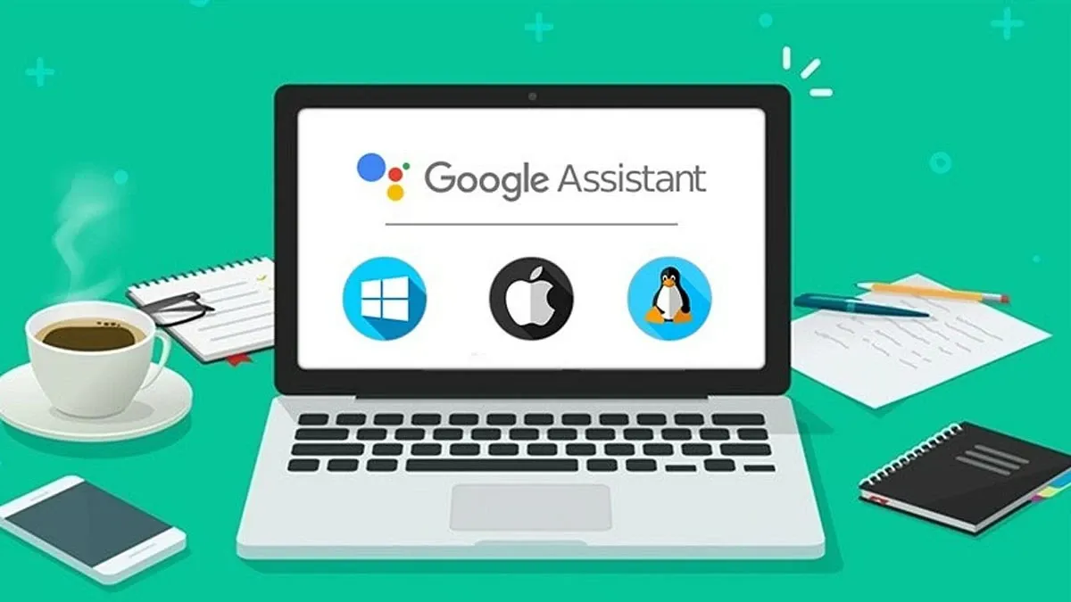 Màn hình giao diện máy tính với biểu tượng Google Assistant