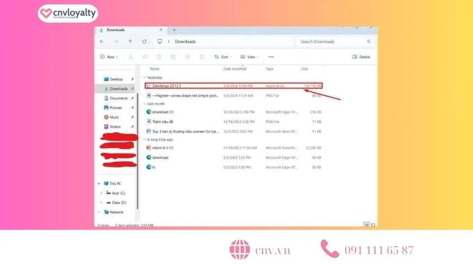 Nhấp hai lần vào file Zalo để bắt đầu cài đặt