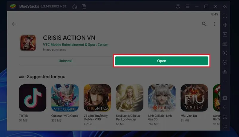 Mở game Tập Kích (CRISIS ACTION VN) sau khi cài đặt trên giả lập PC