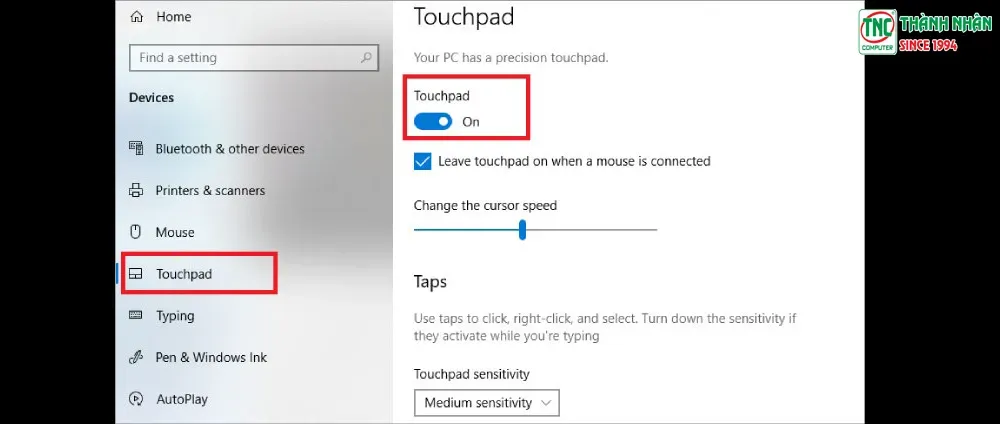 Thiết lập trạng thái Touchpad để mở chuột máy tính HP