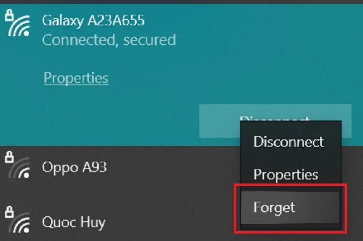 Thực hiện Forget Network (Quên mạng) để reset thông tin xác thực Wi-Fi
