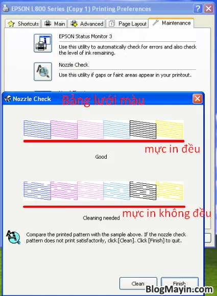 Bảng in lưới nozzle check kiểm tra tình trạng đầu phun của máy in phun màu Epson