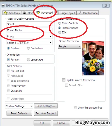 Các tùy chọn chế độ in và loại giấy ảnh hưởng trực tiếp đến kết quả màu in