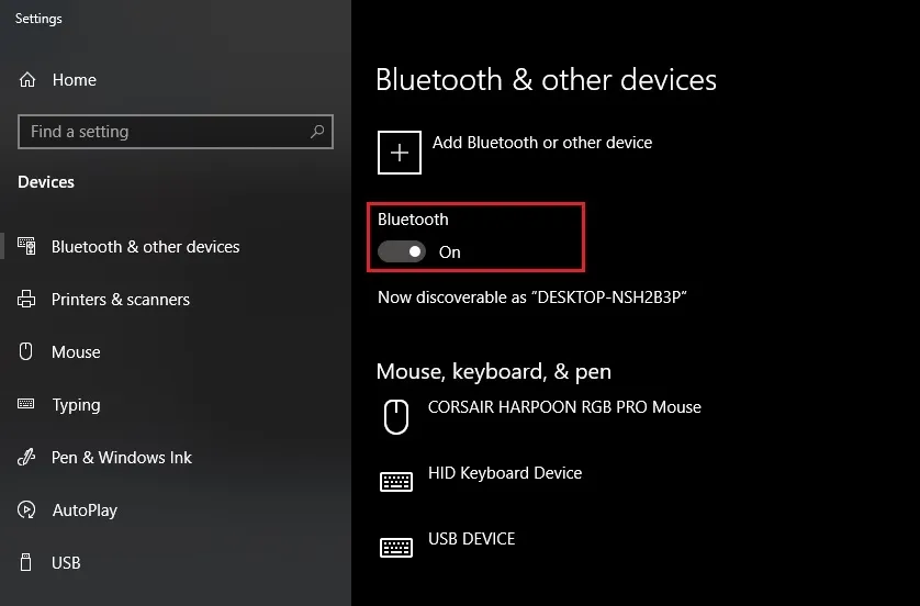 Kích hoạt Bluetooth trong mục Devices trên Windows 10