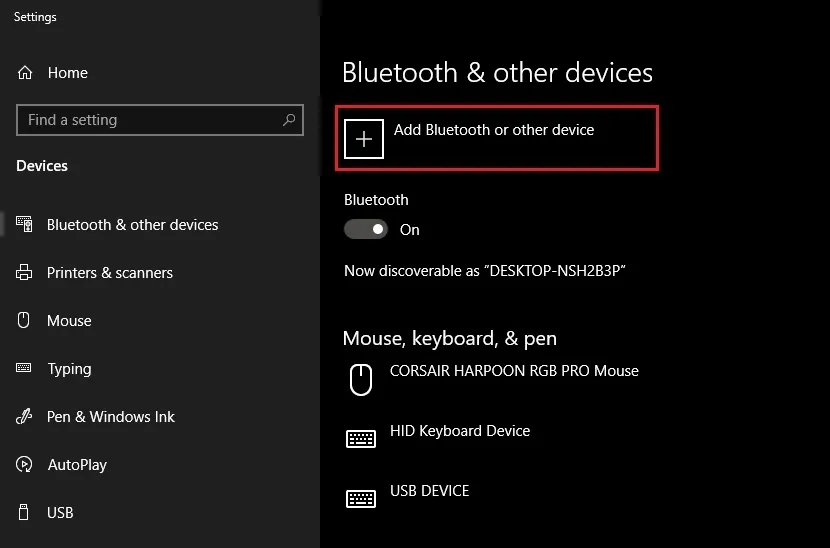 Thao tác chọn Add Bluetooth or other device để bắt đầu ghép nối máy tính với điện thoại
